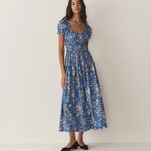 Doen Leanne Floral Midi Dress in Blue and White